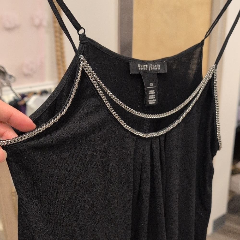 White House Black Market Black Camisole with Chain Accent - Picture 3 of 6